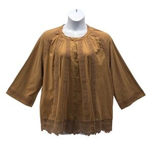 LOGO Lori Goldstein Peasant Top‎ Brown 2X